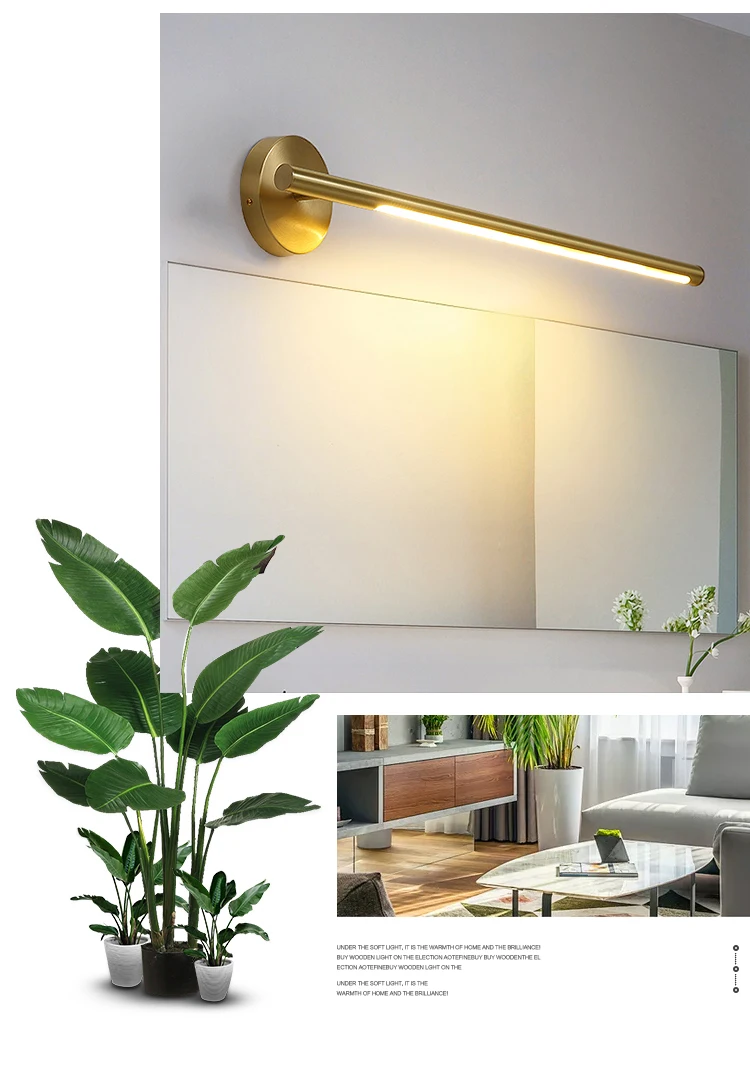 Modern luxury hotel home bathroom decorative brass mirror decor led wall lamp art picture focus polished wall light